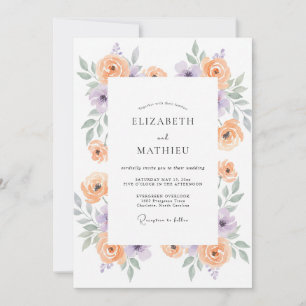 Apricot Lilac Watercolor Wedding Invitation