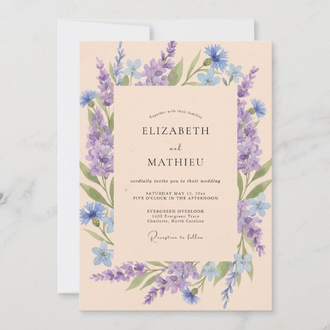 Apricot Lilac Wildflower Wedding Invitation (Front)