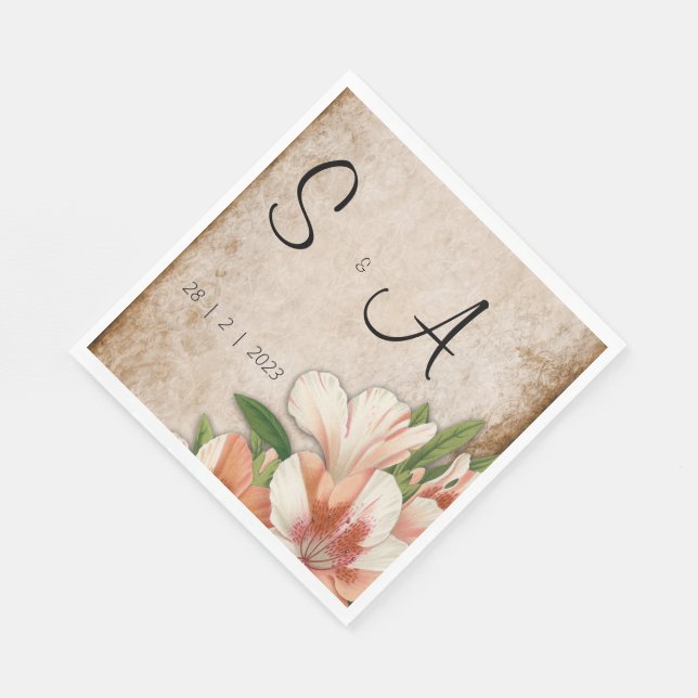 Apricot Lilies Vintage Wedding Napkin (Corner)
