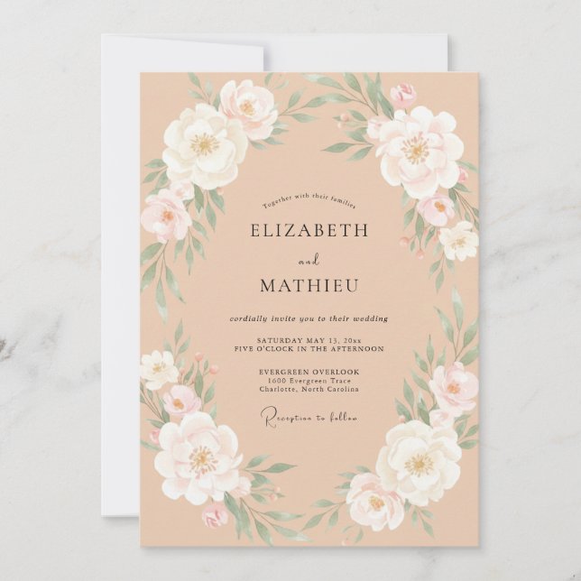Apricot Lush Watercolor Wedding Invitation (Front)