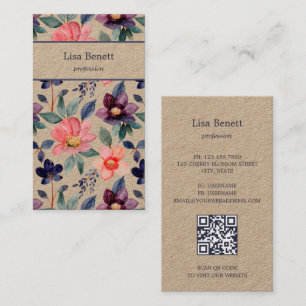 Apricot Mauve Flowers Kraft Business Card