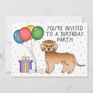 Apricot Mini Goldendoodle Cartoon Dog - Birthday Invitation