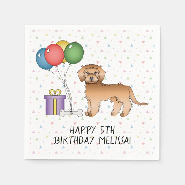 Apricot Mini Goldendoodle Cartoon Dog - Birthday Napkin (Front)