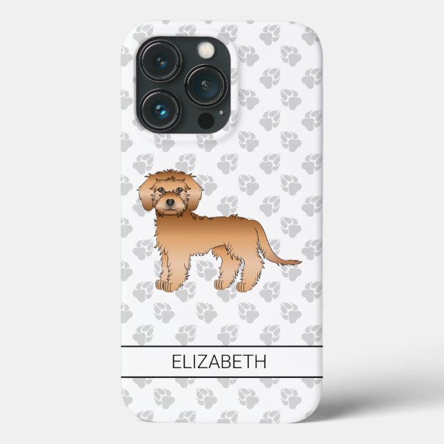 Apricot Mini Goldendoodle Cartoon Dog & Name Case-Mate iPhone Case (Back)