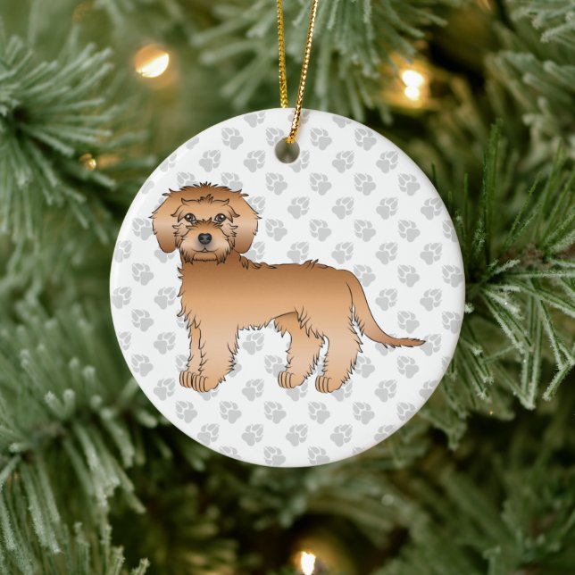 Apricot Mini Goldendoodle Cartoon Dog & Text Ceramic Tree Decoration (Tree)