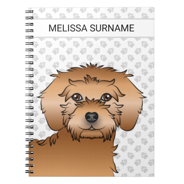 Apricot Mini Goldendoodle Cartoon Dog & Text Notebook (Front)