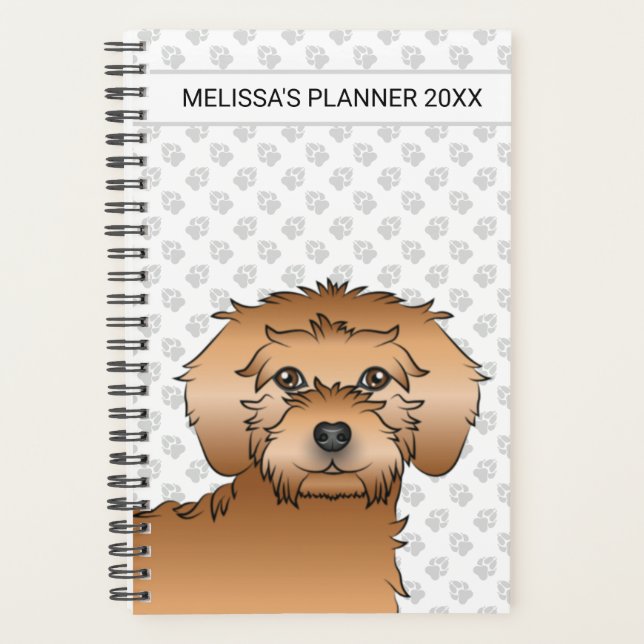 Apricot Mini Goldendoodle Cartoon Dog & Text Planner (Front)