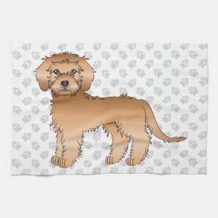 Apricot Mini Goldendoodle Cute Cartoon Dog & Paws Tea Towel