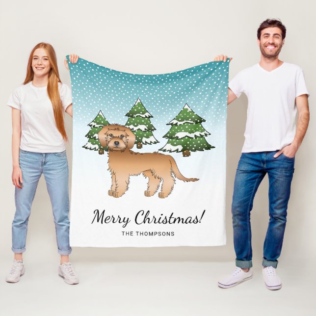Apricot Mini Goldendoodle Dog In A Winter Forest Fleece Blanket (In Situ)