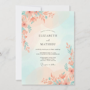 Apricot Mint Wildflower Wedding Invitation