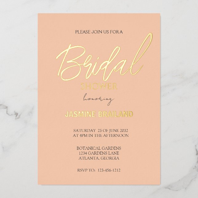 Apricot Modern Simple Bridal Shower Gold    (Front)