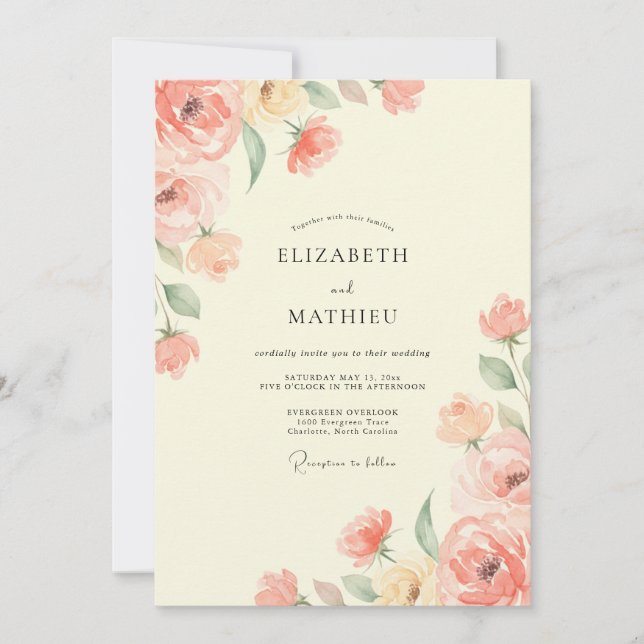 Apricot Olive Sage Petal Wedding Invitation (Front)