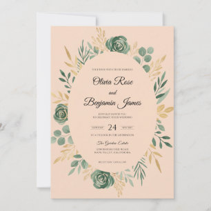 Apricot Olive Wreath Wedding Invitation