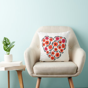 Apricot Orange Flower Heart Cushion