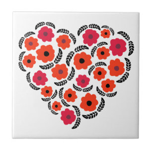Apricot Orange Flower Heart Tile