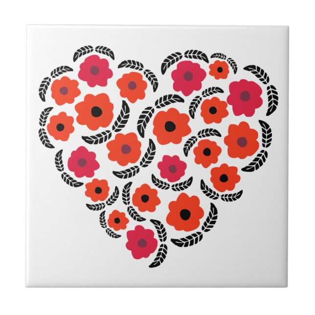 Apricot Orange Flower Heart Tile (Front)