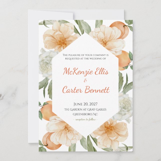 Apricot Orchard Botanical Wedding Invitation (Front)
