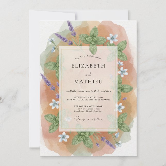 Apricot Organic Meadow Wedding Invitation (Front)