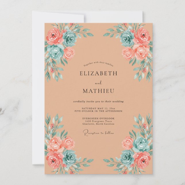 Apricot Ornate Bohemian Wedding Invitation (Front)