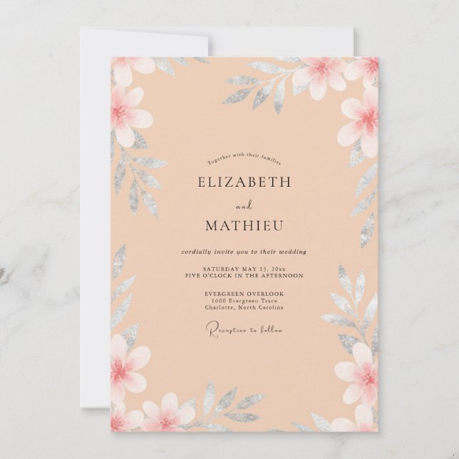 Apricot Painted Petal Wedding Invitation (Front)