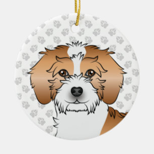 Apricot Parti-colour Mini Goldendoodle Dog Head Ceramic Tree Decoration