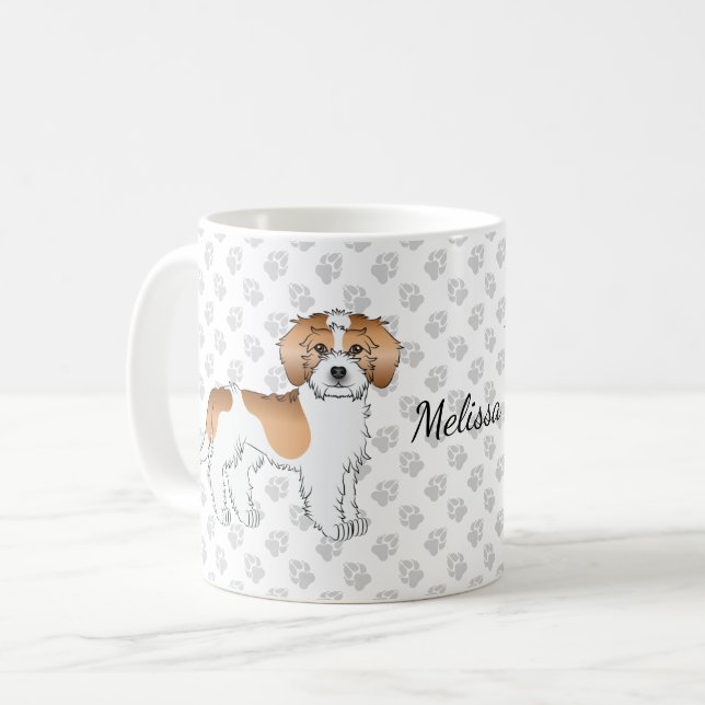 Apricot Parti-colour Mini Goldendoodle Dog & Name Coffee Mug (Front Left)