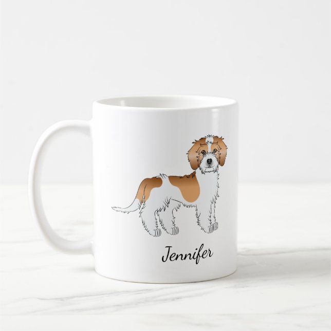 Apricot Parti-colour Mini Goldendoodle Dog & Name Coffee Mug (Left)