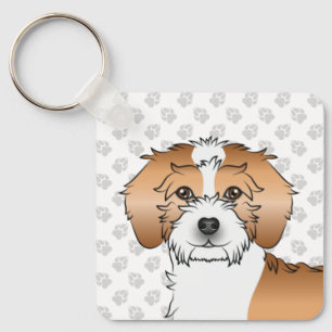 Apricot Parti-colour Mini Goldendoodle Dog & Name Key Ring