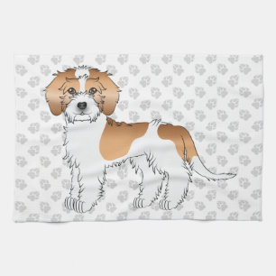 Apricot Parti-colour Mini Goldendoodle Dog & Paws Tea Towel