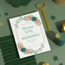 Apricot Peach Emerald Simple Wedding Invitation
