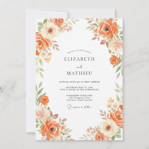 Apricot Peach Leafy Wedding Invitation