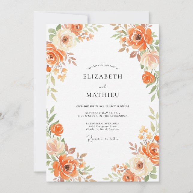 Apricot Peach Leafy Wedding Invitation (Front)