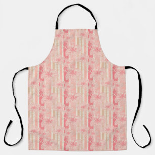 Apricot peach pink floral striped pattern apron