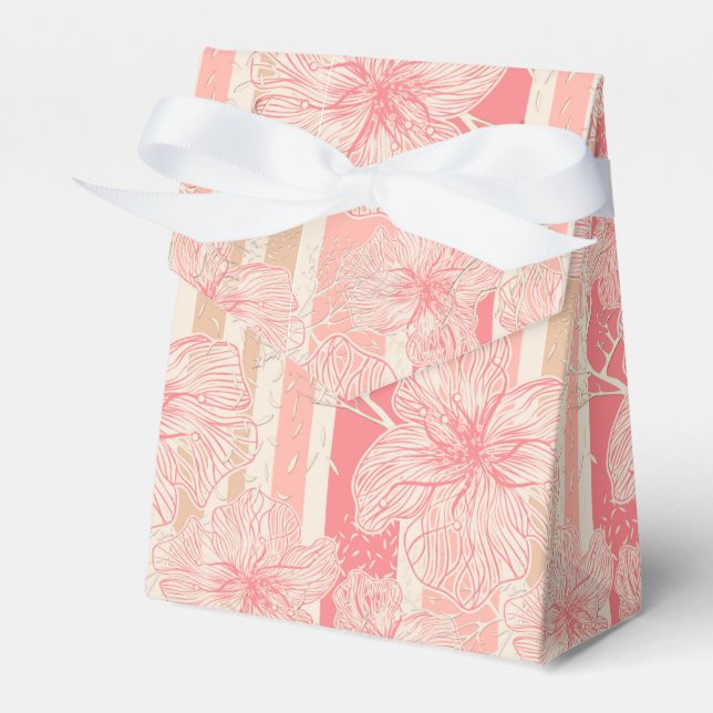 Apricot peach pink floral striped pattern favour box (Front Side)