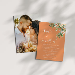 Apricot Peach Spring Floral Photo Wedding Invitation