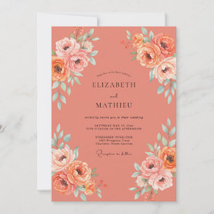 Apricot Peony Wedding Invitation