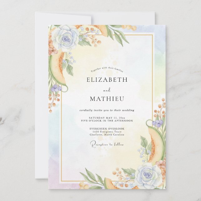 Apricot Periwinkle Painted Wedding Invitation (Front)