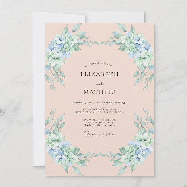 Apricot Periwinkle Petal Wedding Invitation (Front)