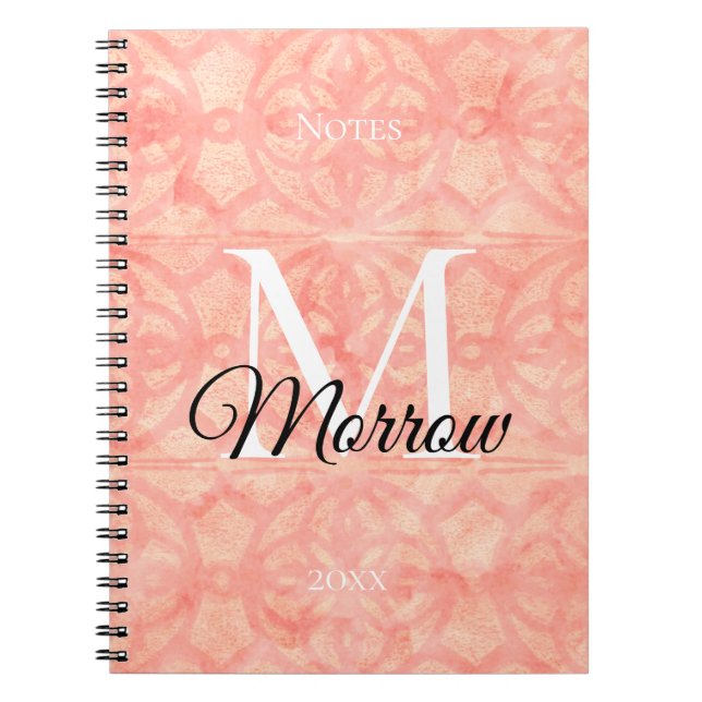 Apricot Pink Batik Name and Year Monogrammed  Notebook (Front)