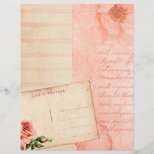 Apricot Pink Floral Collage Scrapbook Paper (Front)