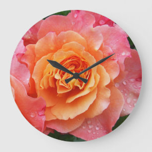 Apricot Pink Rose Large Clock