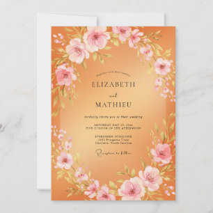 Apricot Pink Wreath Wedding Invitation