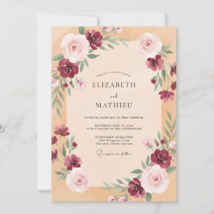 Apricot Plum Foliage Soft Eucalyptus Wedding Invitation