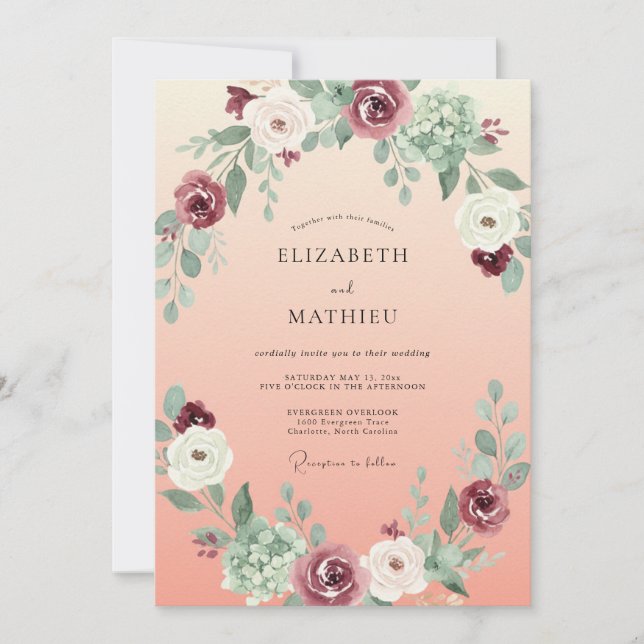 Apricot Plum Peony Wedding Invitation (Front)