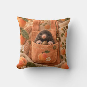 Apricot Pocket Mole Cosy Embroidered Cottage Cushion