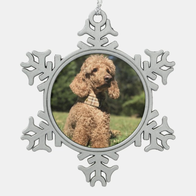 Apricot Poodle Customisable Snowflake Pewter Christmas Ornament (Front)