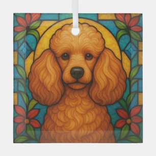Apricot Poodle Dog "Stained Glass"  Glass Tree Decoration