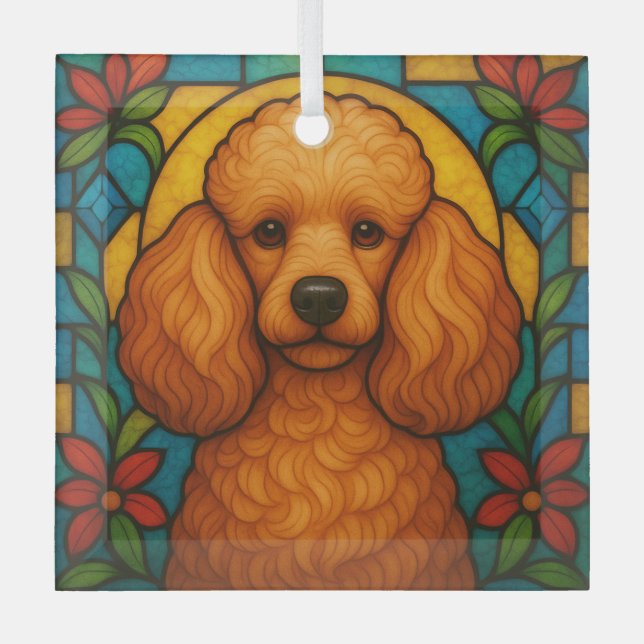 Apricot Poodle Dog "Stained Glass"  Glass Tree Decoration (Front)