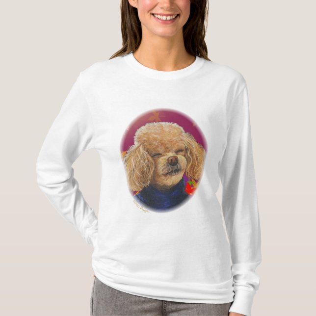 Apricot Poodle Fall Leaves Art Print T-Shirt (Front)