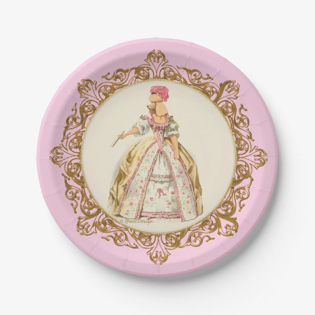 Apricot Poodle Marie Antoinette Paper Plates (Front)